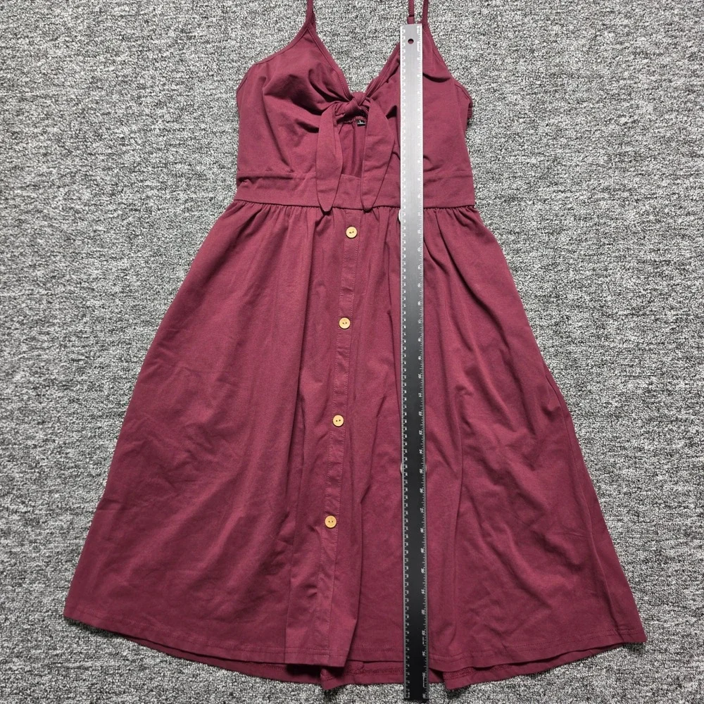 Cottagecore Boho Sundress Tie Front Button Detail Midi Womens Large Burgundy